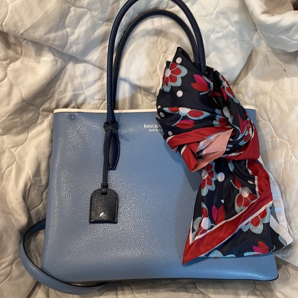 Kate Spade Blue Handbag w/ blue and red scarf - Picture 1 of 7
